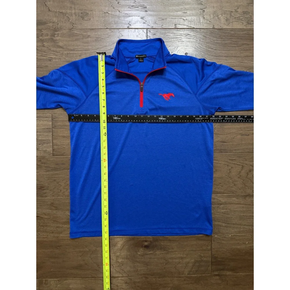 Champion Elite Mens Royal Blue‎ Quarter Zip Mustang Logo Performance Pullover L